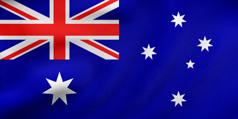 Flag of Australia waving, real fabric texture