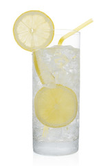 Fresh cold water drink with Lemon on white background