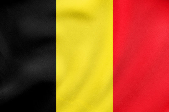 Flag of Belgium waving, real fabric texture
