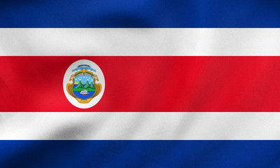 Flag of Costa Rica waving, real fabric texture