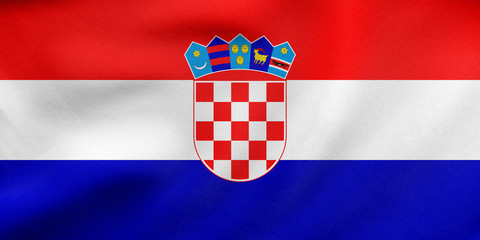 Flag of Croatia waving, real fabric texture