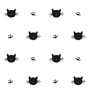 cute cats silhouette seamless vector pattern background illustration

