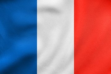 Flag of France waving, real fabric texture