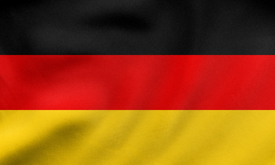 Flag of Germany waving, real fabric texture