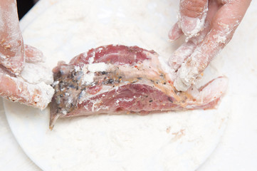 fish pieces in flour