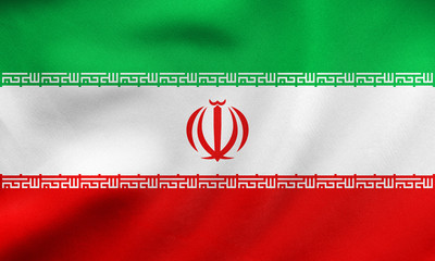 Flag of Iran waving, real fabric texture