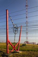 Communication wires at radio transmitter tower Liblice in Czech republic