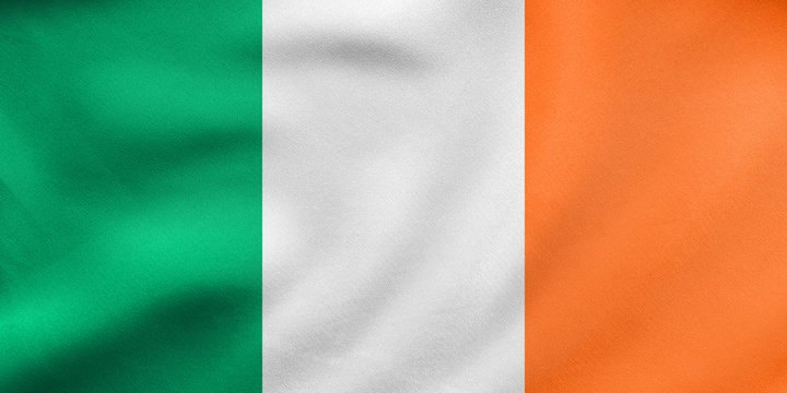Flag of Ireland waving, real fabric texture