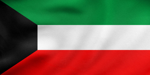 Flag of Kuwait waving, real fabric texture