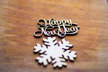 2017 Wooden numbers are on the dinner table with decorations