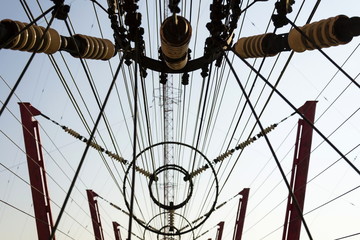 Communication wires at radio transmitter tower Liblice in Czech republic