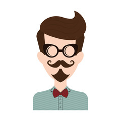 cartoon man face with glasses and mustache icon over white background. hipster style design. vector illustration