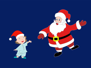 Santa Claus came to congratulate the little boy on Christmas.