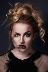 Fototapeta premium Portrait of plus size model with smeared make-up