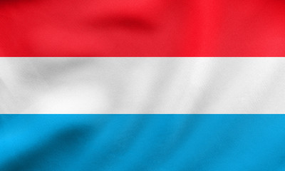 Flag of Luxembourg waving, real fabric texture