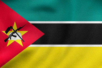 Flag of Mozambique waving, real fabric texture