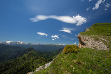 Russia, timelapse. The formation and movement of clouds over the summer slopes of Adygea Bolshoy Thach and the Caucasus Mountains