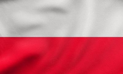 Flag of Poland waving, real fabric texture