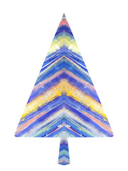 Painted Christmas tree isolated on a white backgrounds. Abstract New Year tree. Illustration for your design