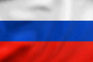 Flag of Russia waving, real fabric texture