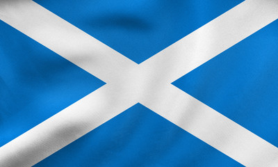 Flag of Scotland waving, real fabric texture
