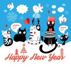 Christmas card with cheerful cats