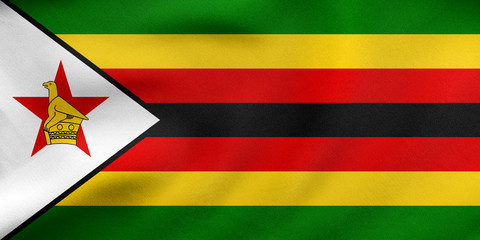 Flag of Zimbabwe waving, real fabric texture