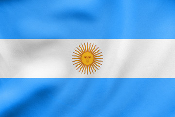 Flag of Argentina waving, real fabric texture