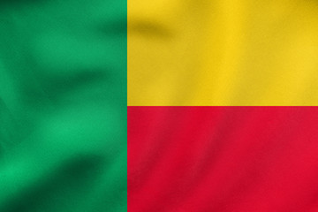 Flag of Benin waving, real fabric texture