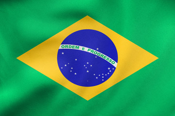 Flag of Brazil waving, real fabric texture