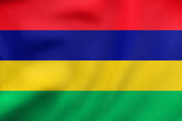 Flag of Mauritius waving, real fabric texture