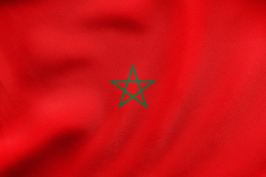 Flag of Morocco waving, real fabric texture