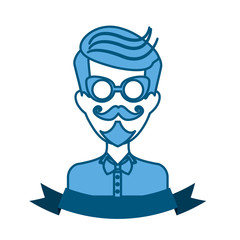 hipster manblue tone emblem icon image vector illustration design 