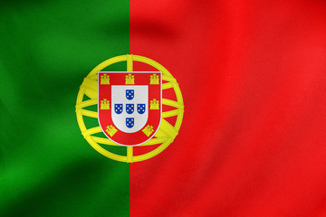 Flag of Portugal waving, real fabric texture