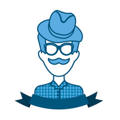 hipster manblue tone emblem icon image vector illustration design 