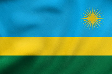 Flag of Rwanda waving, real fabric texture