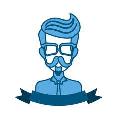 hipster manblue tone emblem icon image vector illustration design 