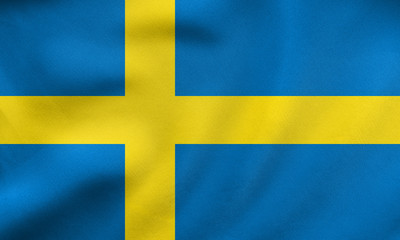 Flag of Sweden waving, real fabric texture