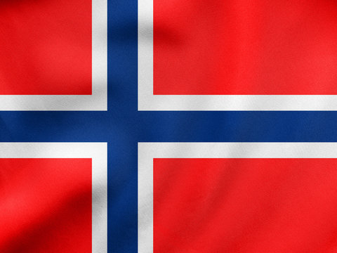 Flag of Norway waving, real fabric texture
