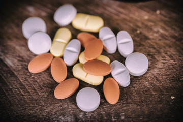 Colorful medicines on a white background.