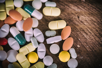 Colorful medicines on a white background.