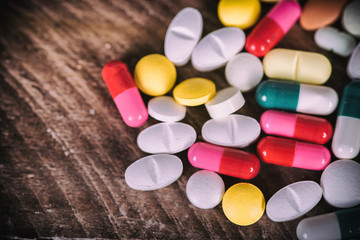 Colorful medicines on a white background.