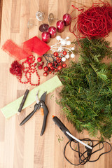Handmade production Christmas wreaths.