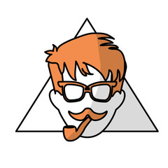 man face with mustache and glasses over triangular frame and white background. hispter style concept. colorful design. vector illustration