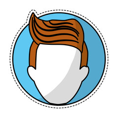 sticker of man face with hipster hairstyle icon inside circle frame over white background. colorful design. vector illustration