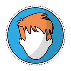 sticker of man face with hipster hairstyle icon inside circle frame over white background. colorful design. vector illustration
