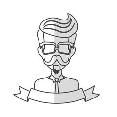 man face with mustache and glasses and decorative ribbon over white background. hispter style concept. vector illustration