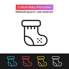 Vector Christmas stocking icon. Thin line icon