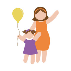 woman and little girl with balloon icon over white background. pictogram design. vector illustration