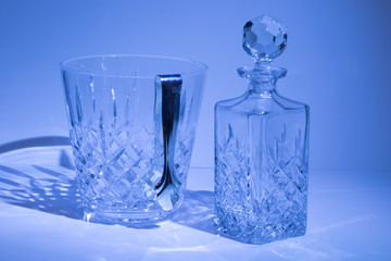 Crystal wine decanter and ice bucket